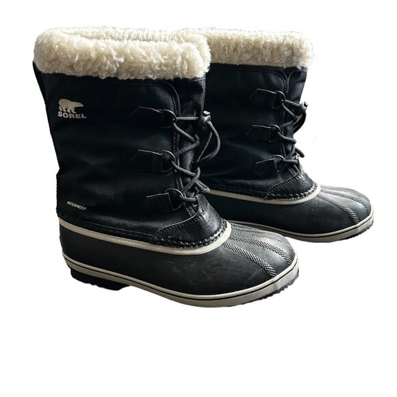 SOREL Waterproof Black Nylon and Rubber Duck Bill Toe Winter Boots US 6. - Picture 3 of 5